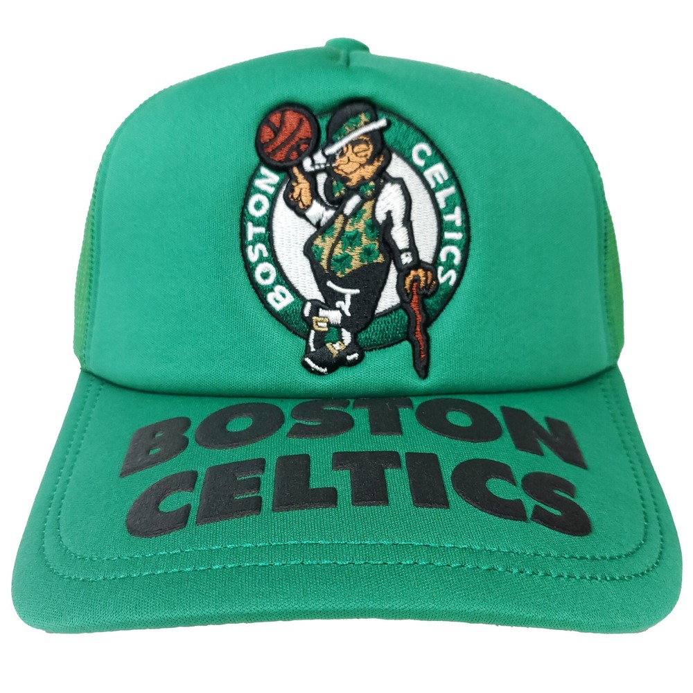 Boston Celtics Mitchell & Ness NBA‎ Trucker Hat 3D Logo Puff Logo Green Cap NWT